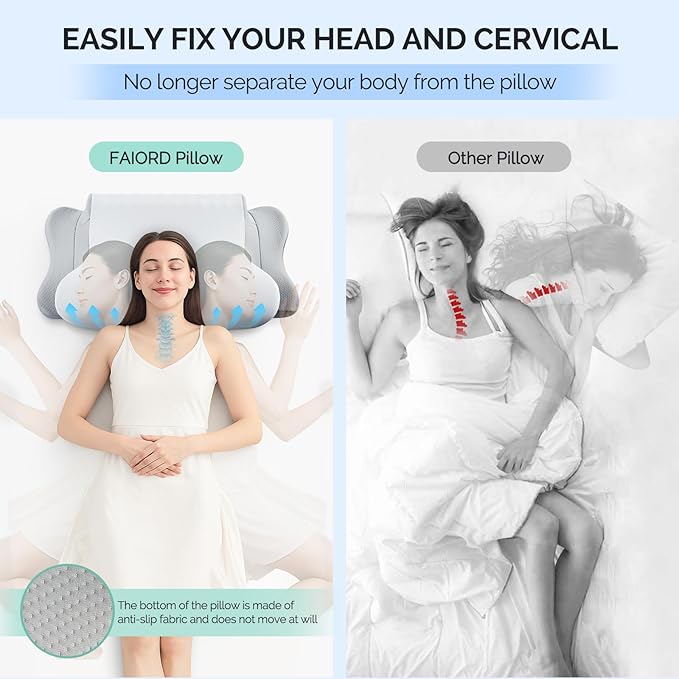 Cervical Pillow for Neck Pain Relief,Ergonomic Cooling Dual-Sided Orthopedic Neck Pillow with Ice Silk Pillowcase, Breathable Memory Foam Contour Pillow for Side, Back, Stomach Sleepers