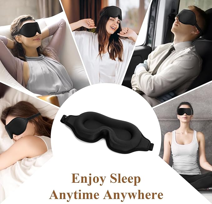 FlyCoco Sleep Mask - 3D Contoured Cup, 99% Black Out, Soft Breathable Lightweight Fluted Design with Adjustable Strap, Eye Cover for Yoga Traveling