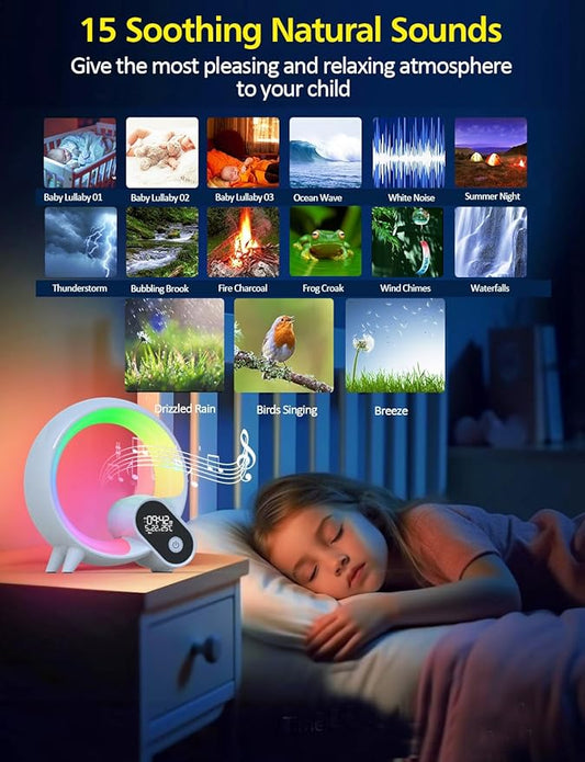 Smart Night Light for Kids,Wake Up Light Sunrise Alarm Clock,Ambient Light & Sleep Assistant White Noise Sound Machine Baby Night Light,App,Bluetooth Speaker,Snooze,Timer,Remote Control,Ideal for Gift