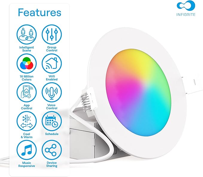 INFIBRITE 4 Inch WiFi Smart 9W 810LM Recessed LED Ceiling Light, Dimmable, Alexa/Google, Wet Rated