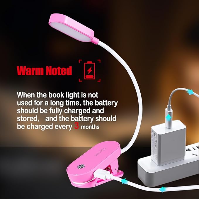 VAVOFO Rechargeable Book Light, 14 LEDs Eye Care Clip On Amber Reading Light for Bookworms Reading in Bed with 9 Colors 9 Brightness (Rose)