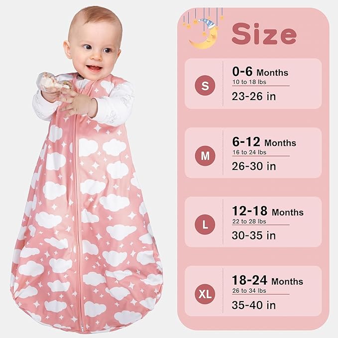 Baby Sleep Sack 12-18 Months Baby Wearable Blanket 100% Rayon Cotton 2-Way Zipper Toddler Sleeping Sack,Comfy Soft Lightweight TOG 0.3(Cloud)