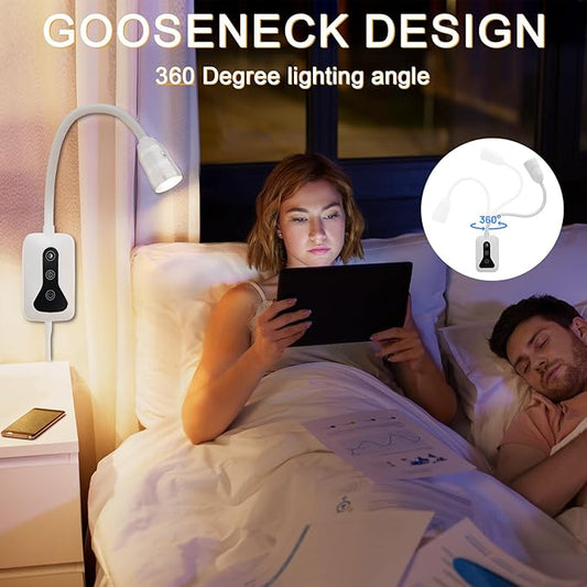 2 Pack Wall Mounted Headboard Reading Light, LED Dimmable Touch Control, Adjustable Neck, Ideal for Bedside, Office, or Reading(White)
