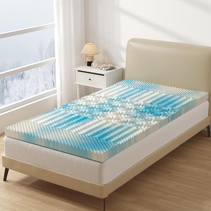 DUMOS 3 Inch 5-Zone Memory Foam Mattress Topper Twin, Cooling Gel Infused Pressure Relief Bed Topper for Back & Hip Pain, Soft Dorm RV Camping Mattress Pad, Blue