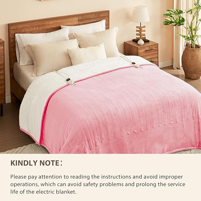 Homemate Electric Heated Blanket Queen - 84"x90" Heating Bed Blankets Throw with 10 Heating Levels 8 Hours Auto Off Fast Heating Over-Heated Protection Ultra Soft Warm Flannel ETL Certified Pink