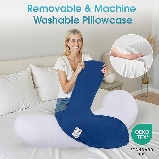 Body Pillow, Long Pillow, Memory Foam Body Pillow, C-Shaped Side Sleep Pillow, Machine Washable Pillowcase, Dark Blue-53”×10”