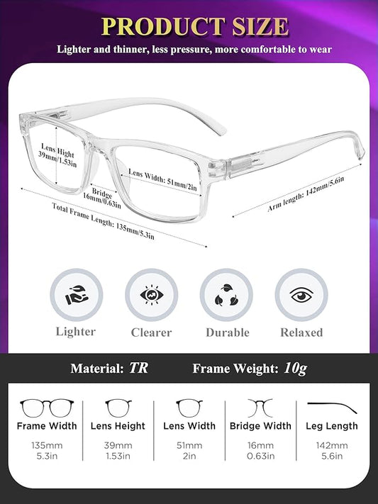 2 Pack Reading Glasses,Upgraded TR Blue Light Blocking Reading Glasses,Filter UV Ray/Glare Computer Readers, Stylish Lightweight Spring Hinges Eyeglasses for Women Men(Transparent,2.75)