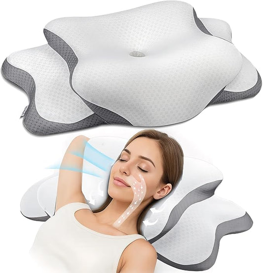 Sleep Apnea Pillow with Neck Pain & Snoring Relief -Orthopedic Cervical Pillow, Ergonomic Contour Memory Foam for Side, Back,Stomach Sleepers, Medium Firm (Light White, Queen Size 25" Lx15 Wx5.8 H)