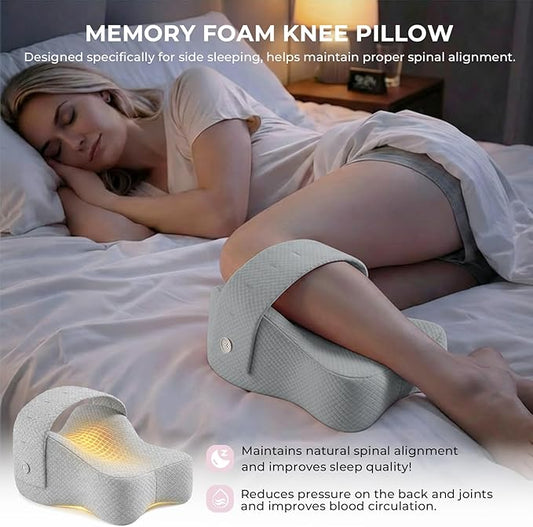 Knee Pillow for Side Sleepers,Memory Foam Balanced Support for Hip & Sciatica Pain Relief,Leg Pillow for Side Sleeping,Adjustable Elastic Strap for Pregnant Women and Seniors (Grey)