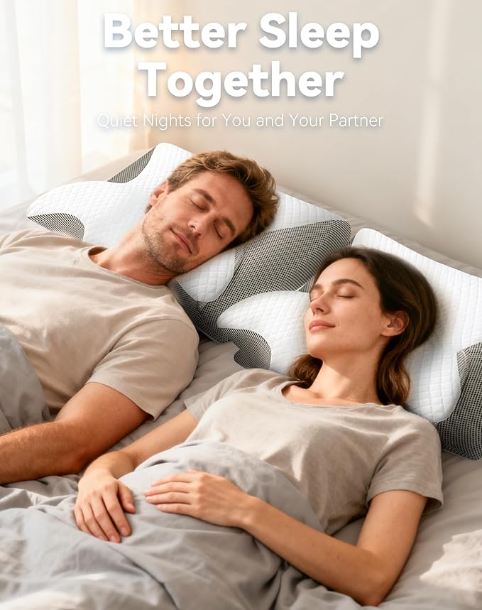 Official Pillow for Sleep Apnea, 15° Neck Elevation Design Odorless Orthopedic Cervical Neck Traction Pillows, Memory Foam Contour Pillow Snoring,Sleep Apnea Pillows for Sleeping, Hollow Design(White)