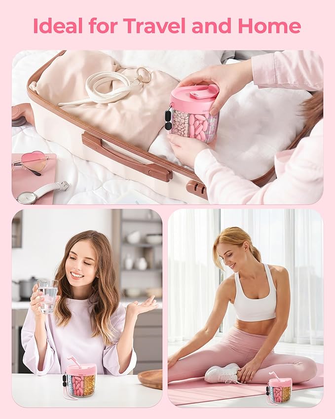 Cute Pill Dispenser with 7 Compartments, Pill Bottle Organizer with Anti-Mix Design, Portable Pill Organizer for Travel with Wide Mouth for Easy Access, BPA-Free Patented Pill Container, Pink