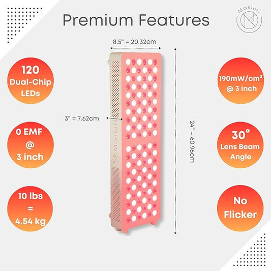 Makiuri Red Light Therapy Lamp | LED Light Therapy Panel for Face & Body | Infrared & Red Light in 5 Wavelengths | Supports Relaxation, Skin Appearance & Overall Wellness | Venus (White 120 LED)