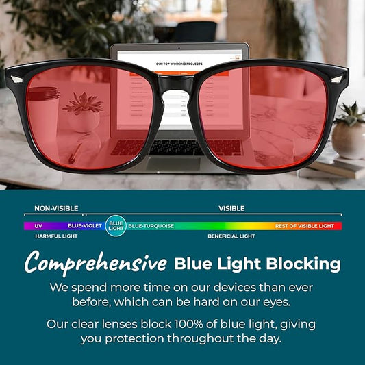 100% Blue Light Blocking Glasses - Better Sleep Anti Eye Strain Protection - Computer Gaming Women Men