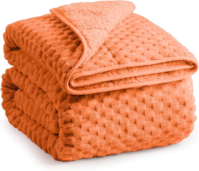 Super Fuzzy Soft Luxury Fleece Sherpa 20 lbs Weighted Blanket for Adults, Turtle Shell Cozy Warm Queen Weighted Throw for Winter, Ceramic Beads Washable Heavy Blankets for Couch Bed, Orange, 60" x 80"