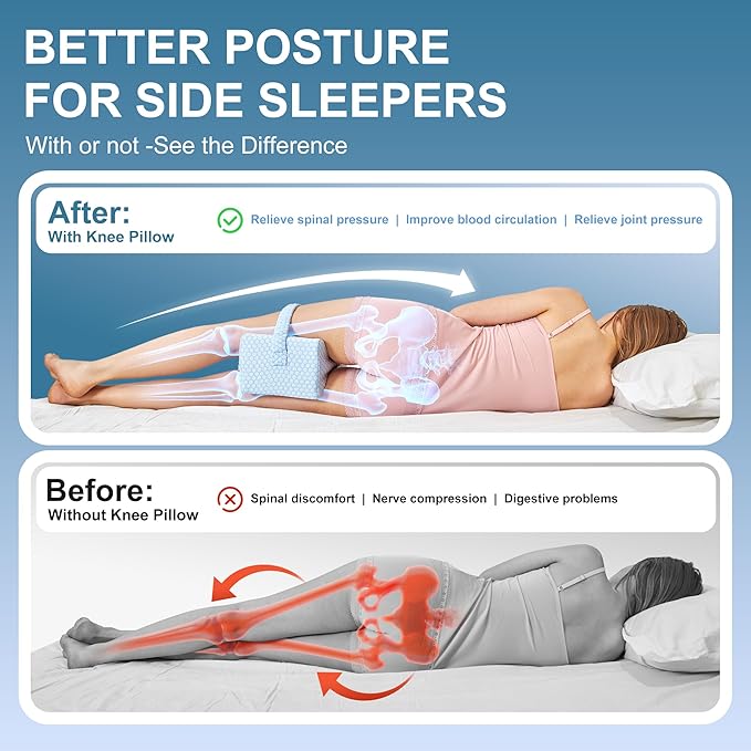 Knee Pillow for Side Sleepers,Cooling Leg Pillow for Sciatica, Knees,Back,Joints Between Legs,HIPS Pain Relief When Side Sleeping,Spine Aligning Support for Surgery Recovery, Pregnancy