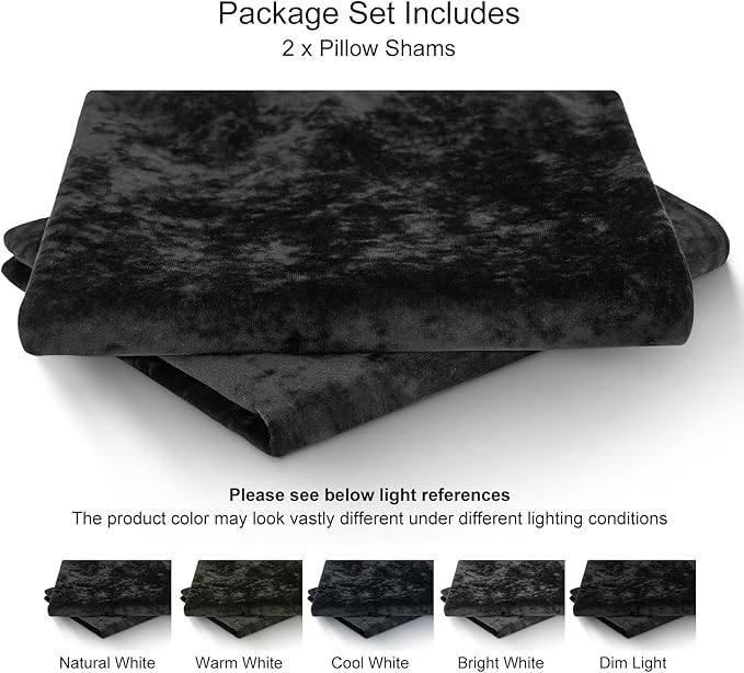 PHF Truly Velvet Pillowcases King Size, No Insert, 2 Pack Ultra Soft Breathable Pillow Shams Covers with Envelope Closure, 20" X 36" Luxury Cozy Warm Fuzzy Flannel Pillow Cases, Black