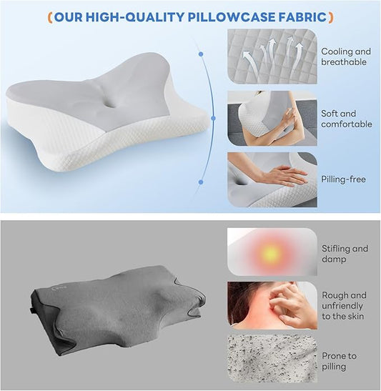 Sweetcrispy Cervical Pillow for Neck and Shoulder - Ergonomic Memory Foam Pillows, Contour Side Sleeper for Adults, Cooling Orthopedic Neck Support for Back Stomach Sleepers, King Size, Grey