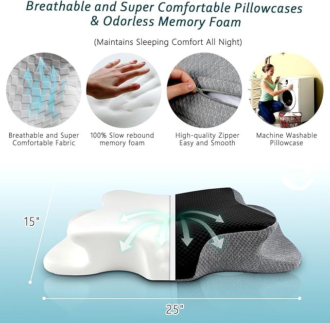 Cervical Neck Pillow for Pain Relief Sleeping, Contour Memory Foam Pillows, Ergonomic Side Sleeper Pillows for Adults, Cooling Orthopedic Neck Support Pillow for Back Stomach Sleepers