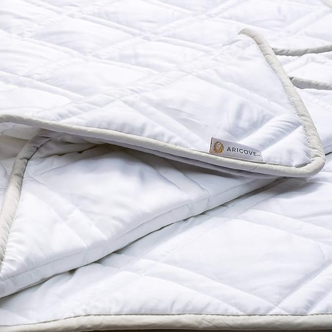 Aricove Cooling Weighted Blanket for Adults, 15 lbs, Full/Queen Size Weighted Blanket, 60x80 inches, Silky Soft Bamboo Viscose, Machine Washable, White