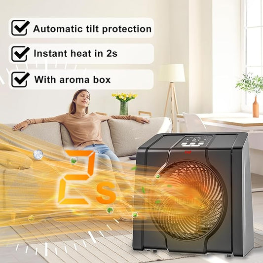 HEATIT Space Heater for Indoor, Digital Display with Thermostat, 1-12H Timer, Fan Mode,1500W/750W, Electric Space Heater for Office, Bedroom,Black,10.6"Dx7.0"W x 11.8"H