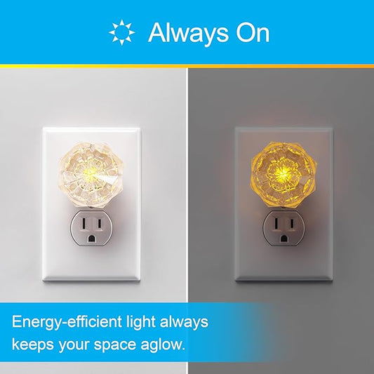 GE SleepLite Jewel LED Night Light, Plug-in, Always on, Amber, UL-Certified, Energy Efficient, Ideal Nightlight for Bedroom, Bathroom, Nursery, Hallway, Kitchen, 11286, 2 Pack