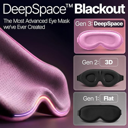 Eye Mask for Sleep with Ultimate Travel Case & Ear Plugs - DeepSpace™ Blackout Sleep Mask for Women Men, Side Sleeper Adjustable Eye Cover, Zero Eye Pressure, Memory Foam Eye Mask for Travel