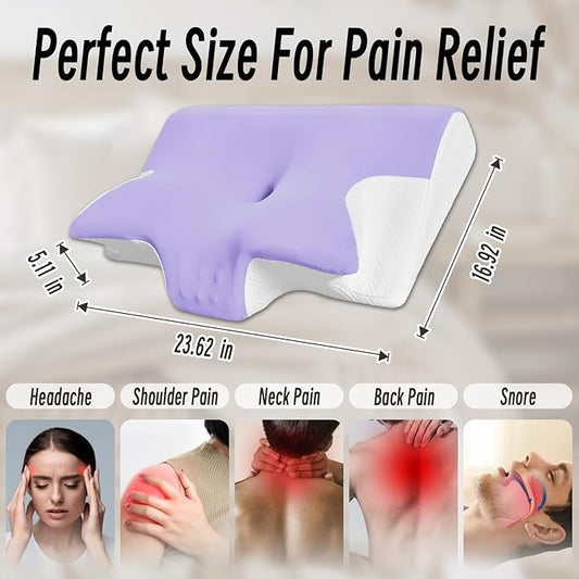 Ornatera Pillow, Restrelief Premium Ergonomic Pillow, Cleshy Ergonomic Pillow Silk Pillowcase, Memory Foam Ergonomic Pillows for Sleeping, Adjustable Cervical Pillow Cozy Sleeping(Purple)