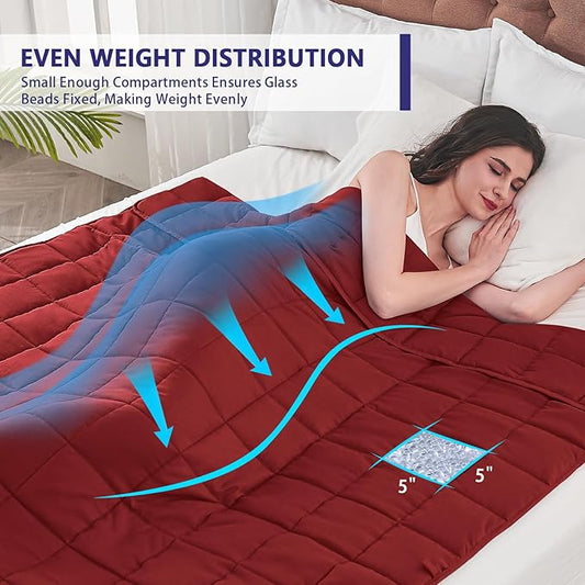 yescool Weighted Blanket for Adults (17 lbs, 60" x 80", Red) Cooling Heavy Blanket for Sleeping Perfect for 110-130 lbs, Queen Size Breathable Blanket with Premium Glass Bead, Machine Washable