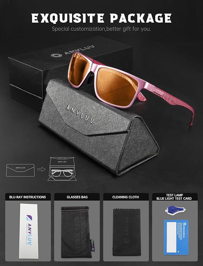 ANYLUV Blue Light Blocking Glasses Men Computer Gaming Glasses Lightweight Al-Mg Metal Anti Eyestrain Eye Protection