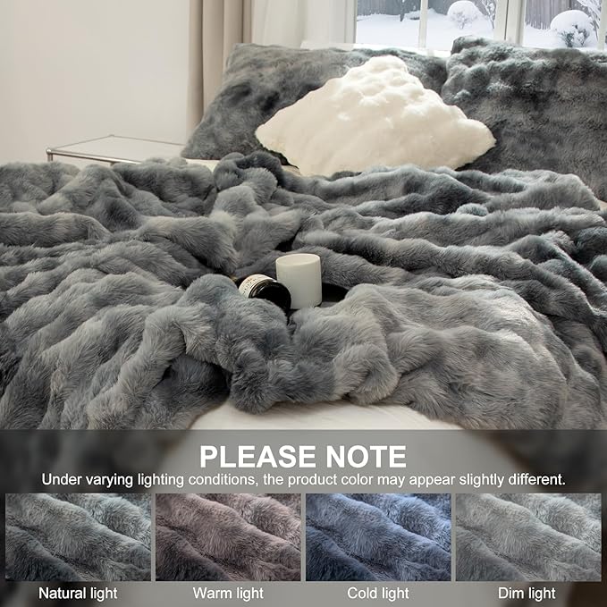 Faux Fur King Size Heated Blanket 100"X90" - Bubble Faux Fur Electric Blanket Fluffy Soft Thick with 6 Heating Levels & 10 hrs Timer Settings, Washable & ETL Certified for Bed, Tie-Dye Blue