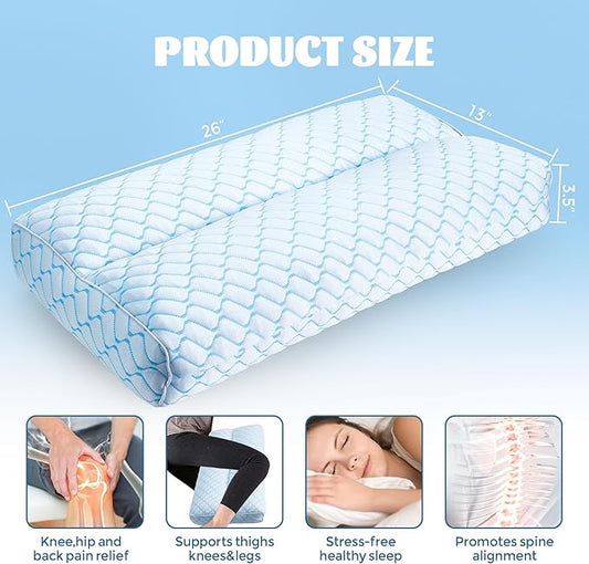 Bafode 3.5"Knee Pillow for Side Sleepers,Cooling Leg Pillow for Side Sleeping,Knee Pillow with 930G 7D Alternative for Relieving Leg, Back, and Knee Pain,High Supportive Leg Pillow for Pregnancy,Blue