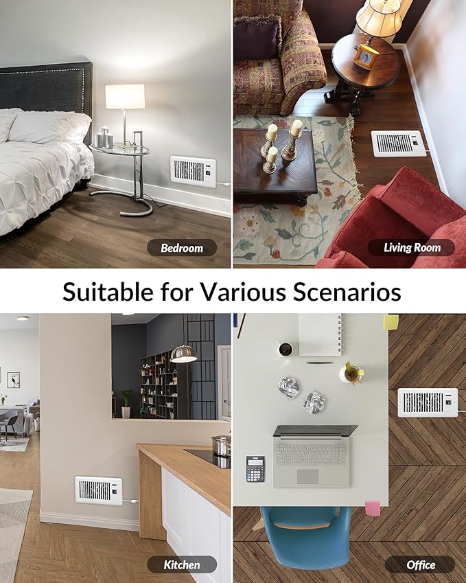 Super Quiet Register Booster Fan for 4" x 10" Register Holes, Smart Register Vent with Dual Intelligent Thermostat and WIFI App Control, Heating Cooling AC Vent Fan (White)