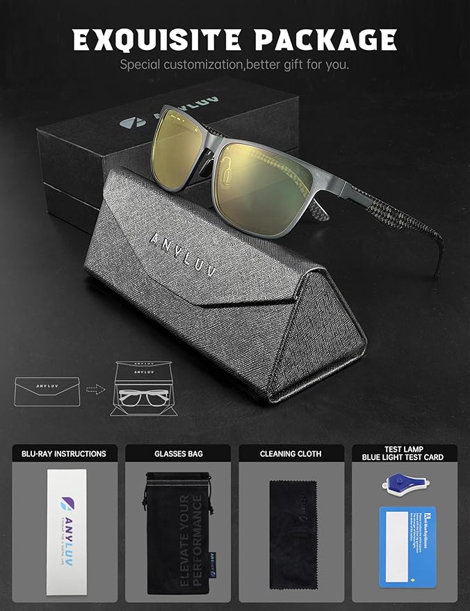 ANYLUV Blue Light Blocking Glasses Men Computer Gaming Glasses Lightweight Al-Mg Metal Anti Eyestrain Eye Protection