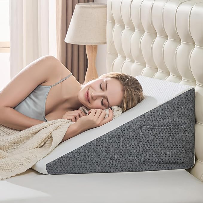 Yojoker Wedge Pillow for Sleeping - 10 Inch Bed Wedge for Headboard Triangle Pillow, Memory Foam Wedges for Acid Reflux, GERD, Snoring, Post Surgery Back Pain Relief, Leg Elevation, Washable Cover