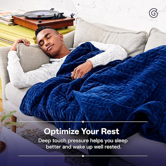 Gravity Weighted Blankets for Adults, 15lbs Navy (48" x 72", Twin/Single) - Heavy Comfort Cotton Blanket with Glass Beads - Utra-Soft Premium Breathable Microfiber Duvet Cover - Machine Washable