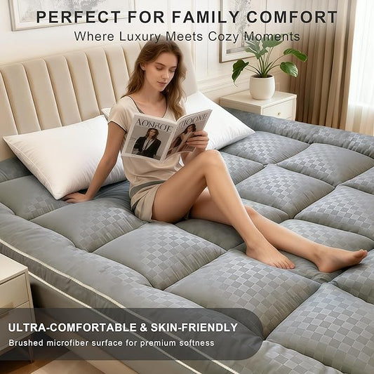 3 inch Memory Foam Mattress Topper Queen Size Pillow Top - Extra Thick Padded Mattress Pad & Protector, Breathable Fitted Deep Pocket 8-21, Ultra Soft & Supportive 1100GMS