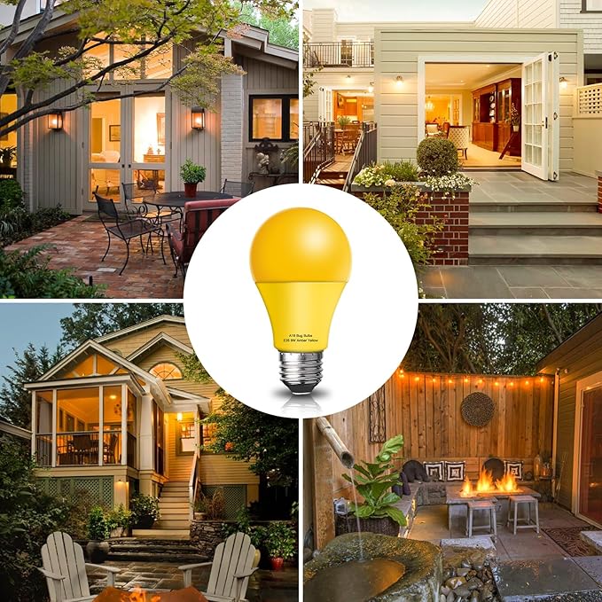 LED Bug Light Bulbs Outdoor 8 Pack,Dimmable 9W Amber Yellow Bug Light Bulbs, 100W Equivalent,A19 Bug Lights for Outside, Bedroom, Hallway Porch Light