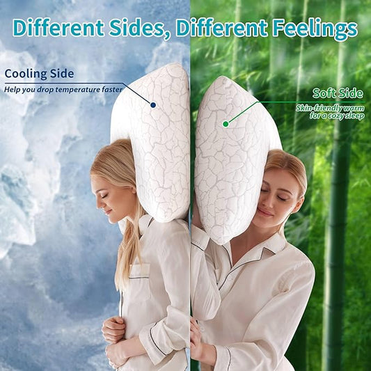 Cooling Pillows for Sleeping 1 Pack, Queen Size Adjustable Shredded Memory Foam Pillows, Firm Bed Pillows for Side, Back, Stomach, Hot Sleepers, Cold Pillow with Removable Washable Cover