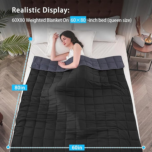 yescool Weighted Blanket for Adults (20 lbs, 60" x 80",Grey& Black) Cooling Heavy Blanket for Sleeping Perfect for 190-210 lbs, Queen Size Breathable Blanket with Premium Glass Bead, Machine Washable