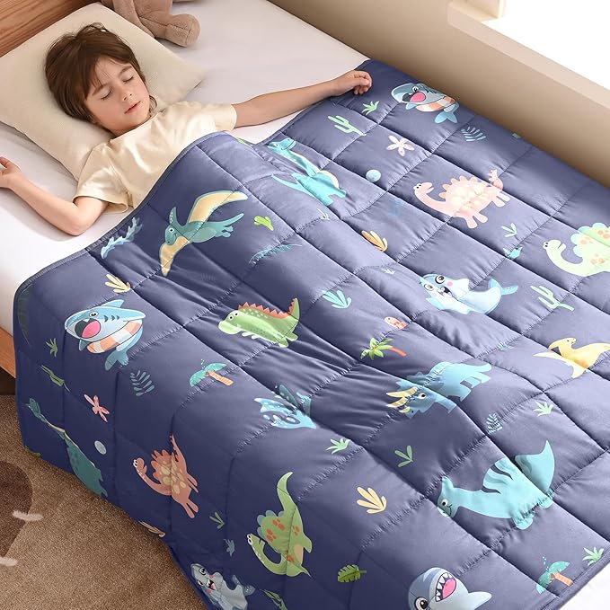 anfie Weighted Blanket Kids(40"x60" 10lbs) Weighted Blanket Cooling Blanket for Sleeping,Throw Size Breathable Blanket with Premium Glass Bead(Dinosaur Shark)