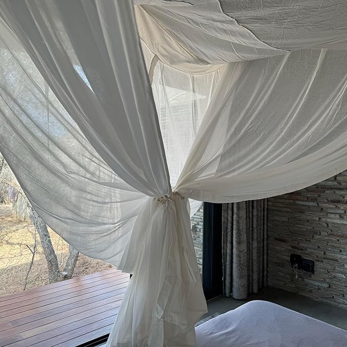 100% Cotton Bed Canopy for Queen and King Size Bed | Handmade Luxury Mosquito Net Bedroom Curtains | Decorative Rectangular Shape Netting for Home with 4 Doors