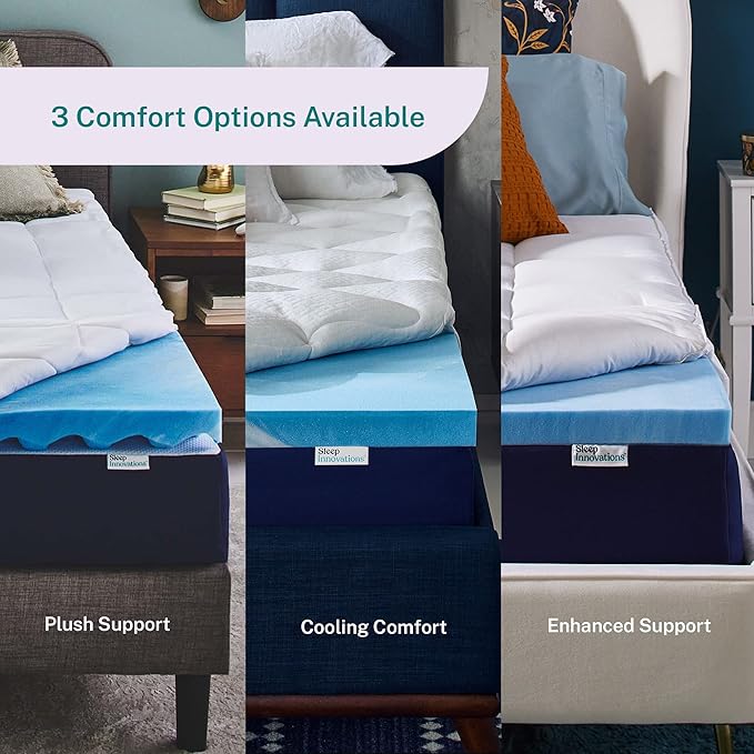 Sleep Innovations Dual Layer 4 Inch Memory Foam Mattress Topper, Twin Size, Ultra Soft Support, 3 Inch Cooling Gel Memory Foam Plus 1 Inch Fluffy Pillow Top Cover