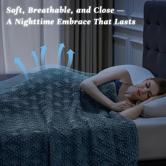 Knitted Weighted Blanket for Adult, Chunky Knit Weighted Throw for Sleep 60"*80" 20lbs, Cooling Breathable Machine Washable Heavy Blanket for Room Decor (HazeBlue, Queen)