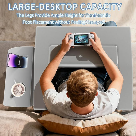 Reading Pillow for Gaming Large Lap Desk for Laptop with Back Arm Rest & Cup Holder for Adult Adjustable Gaming Pillow Memory Foam Bed Desk for Reading, Crochet, Working on Bed Floor Sofa & Couch