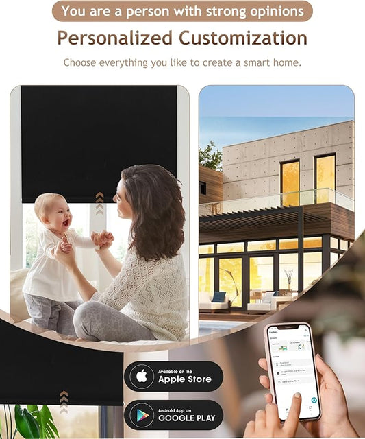 Kincmo Motorized Blinds with Remote,100% Blackout Motorized Roller Shades Work with Apple Homekit,Alexa,Google, Custom Electric Blinds with App,Voice Control (Pure Black)