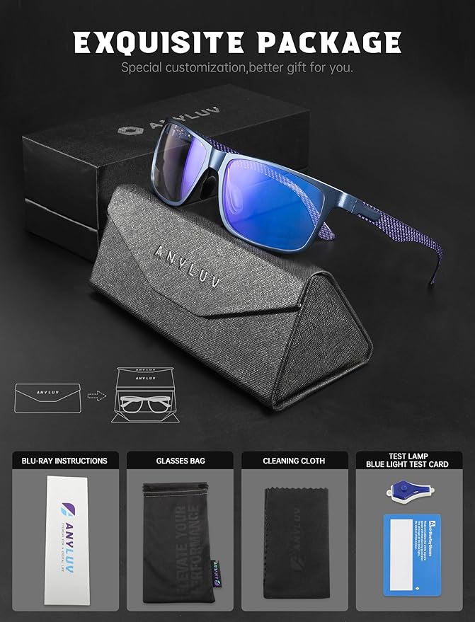 ANYLUV Blue Light Blocking Glasses Men Computer Gaming Glasses Lightweight Al-Mg Metal Anti Eyestrain Eye Protection