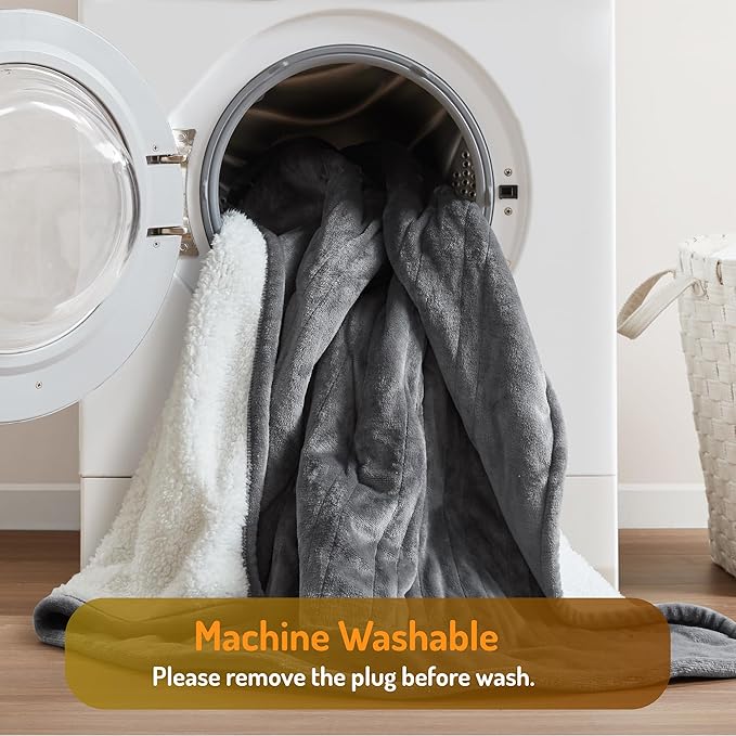 Degrees of Comfor Heated Throw Blanket - Soft Flannel Electric Throws with 6 Heat Settings and 4-Hour Auto Shut-Off - Warm Gifts for Grandma - Grey, 50x60'' - ETL Certified