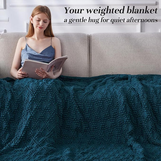Knitted Weighted Blanket for Adult, Chunky Knit Weighted Throw for Sleep 48"*72" 20lbs, Cooling Breathable Heavy Blanket for Hot Sleepers, Machine Washable Blanket for Room Decor(Peacock)