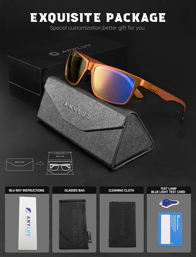 ANYLUV Blue Light Blocking Glasses Men Computer Gaming Glasses Lightweight Al-Mg Metal Anti Eyestrain Eye Protection