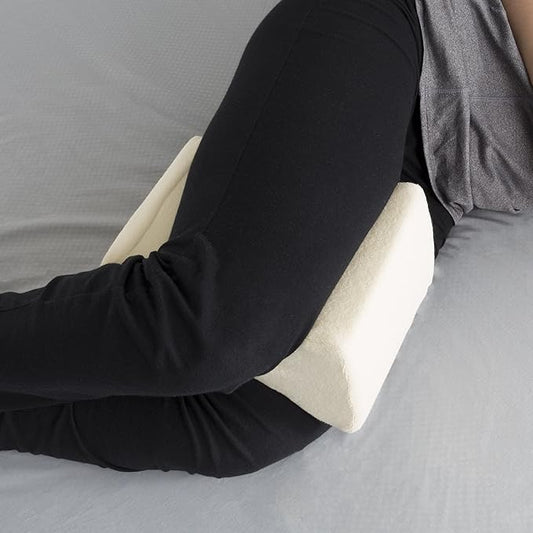 Remedy Knee Pillow for Side Sleepers - Contoured Memory Foam Leg Pillow for Back Pain, Spine Alignment, and Sciatica, Hip, and Joint Relief - Elevation Cushion with Washable Cover (Off-White)